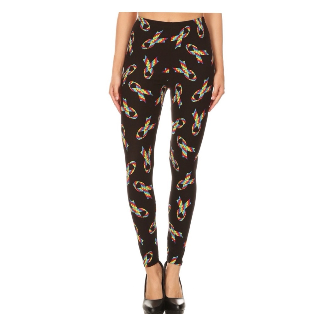 Autism Awareness. Rainbow Ribbons, Black With Women Leggings Plus Size